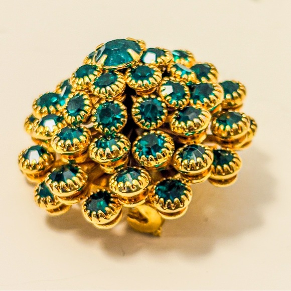Vintage emerald-teal rhinestone cluster brooch - Picture 10 of 13